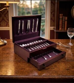 Service for 6 DANISH PRINCESS Silverplate Holmes & Edwards Flatware Set in Case